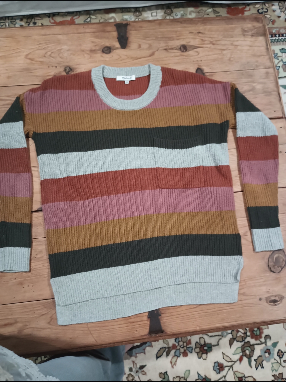 Madewell Thompson Pocket Pullover Sweater Earth Tones Retro XXS Preppy 90s